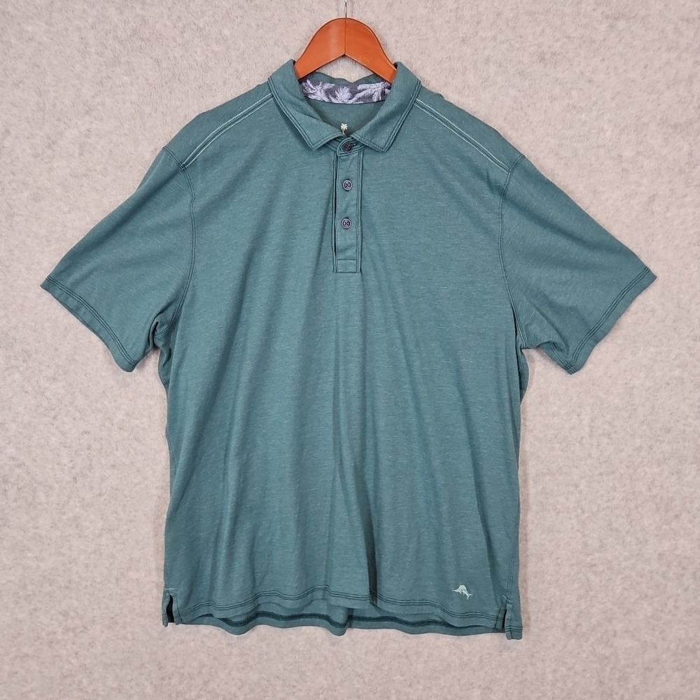 Tommy Bahama Mens Polo Shirt XL Green Cotton Blend Casual Short Sleeve